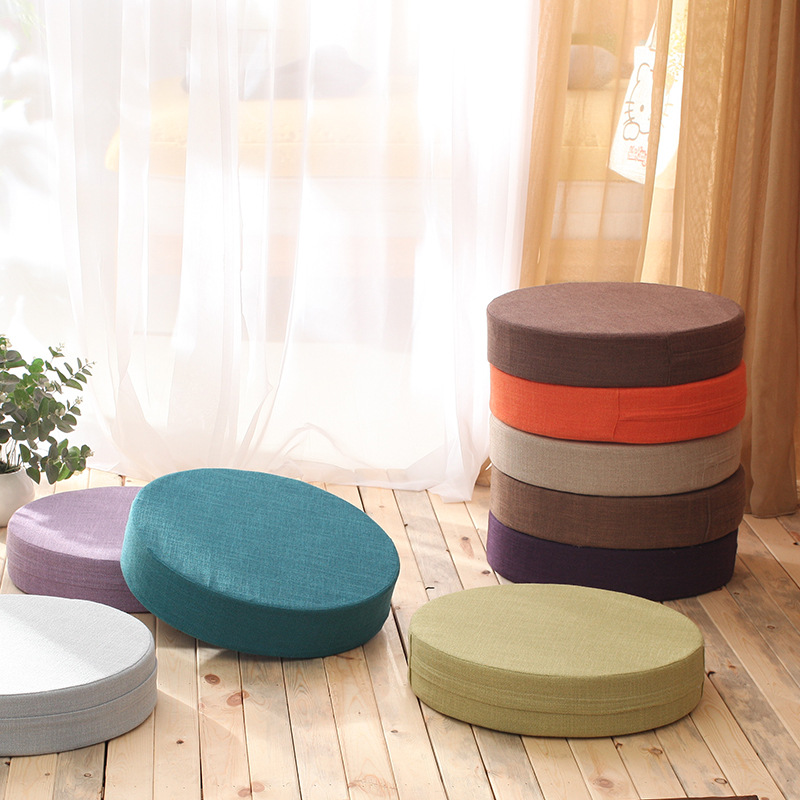 Meditation Cushion Zafu - เบาะรองนั่งสมาธิผ้าลินินขนาด 40x6 ซม. ทนทานและใช้งานได้ยาวนาน เบาะรองนั่งโยคะทรงกลมสำหรับการยืดกล้ามเนื้อ ถอดซักด้วยเครื่องได้