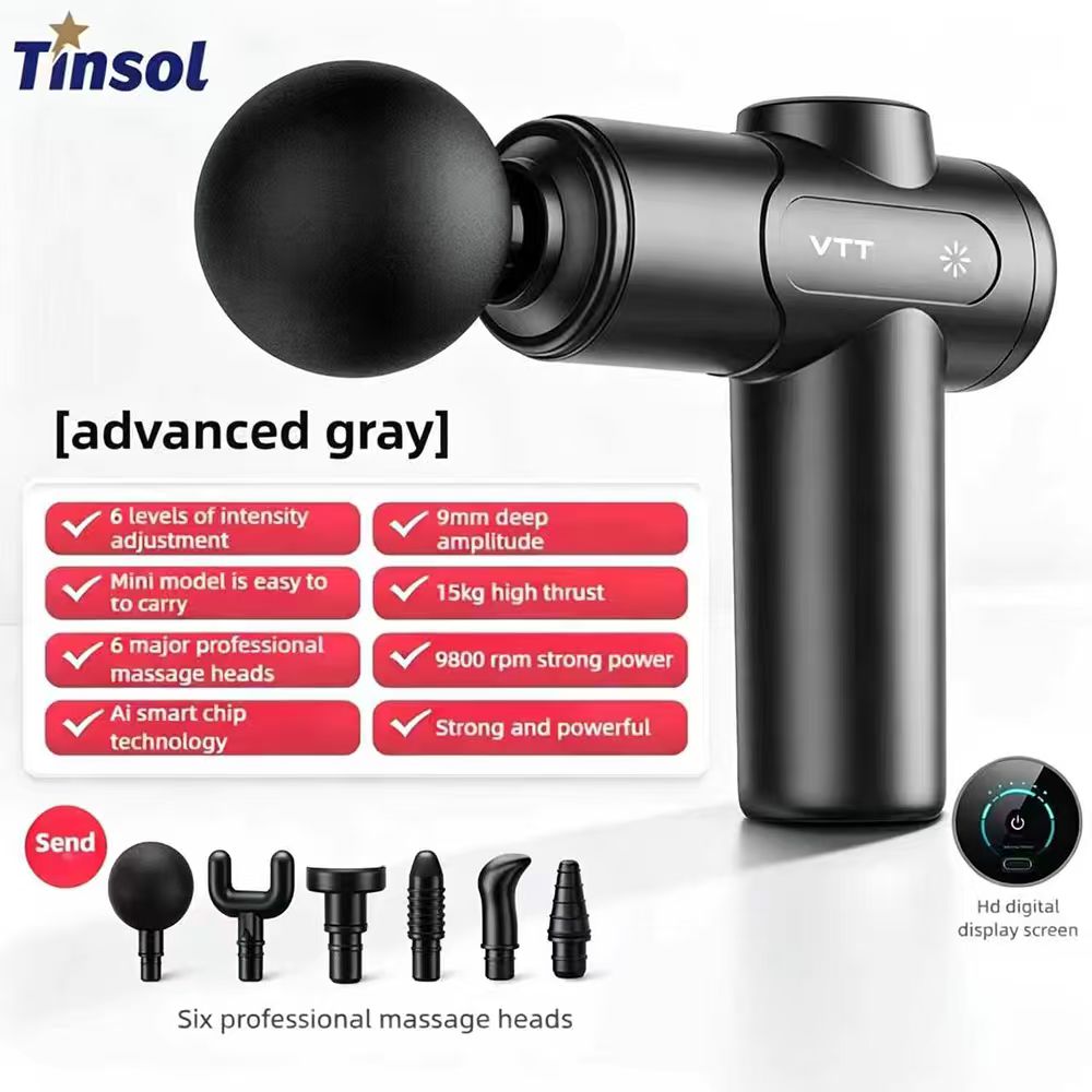 Massage Gun Deep Tissue - ปืนนวดกล้ามเนื้อไฟฟ้า TINSOL เครื่องนวดเนื้อเยื่อลึกแบบกระแทก หน้าจอสัมผัส LED หัวนวดเปลี่ยนได้